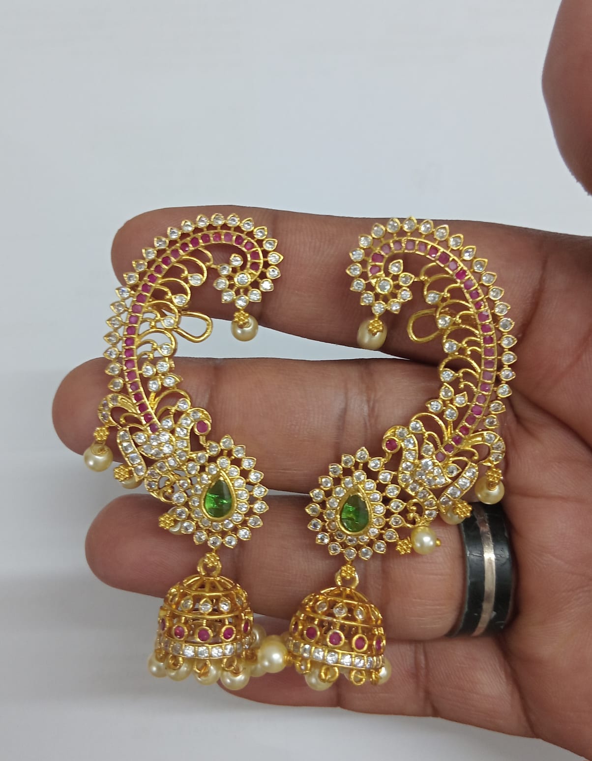 ad-stone-peacock-cuff-jhumka-earrings