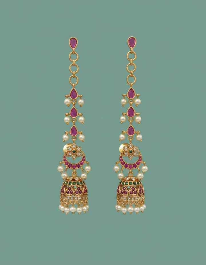 Kemp Stone Gold Finish Jhumka with Mattal