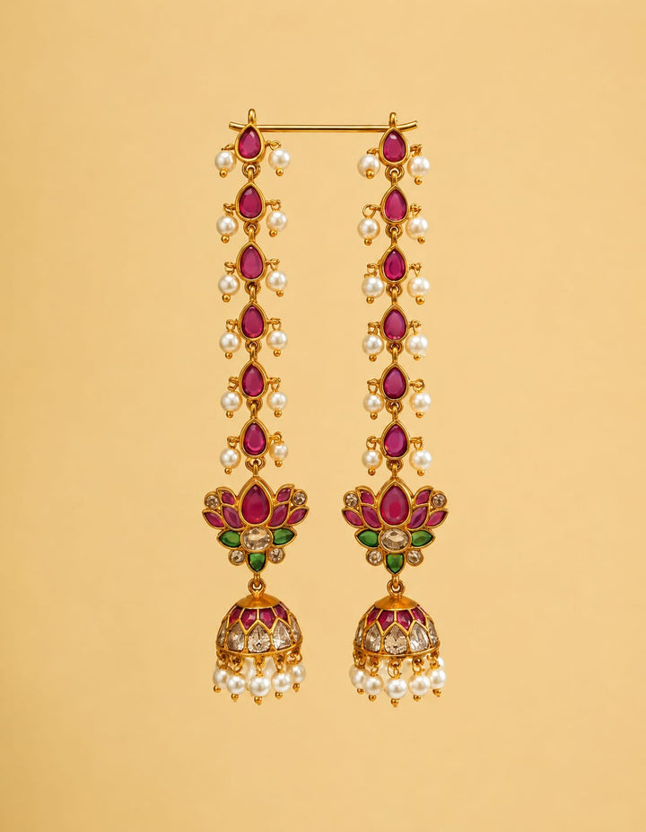 Matt Finish Kemp Stone Jhumka with Mattal