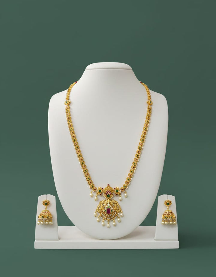 Gold Polish Antique Design AD Stone Haram Set