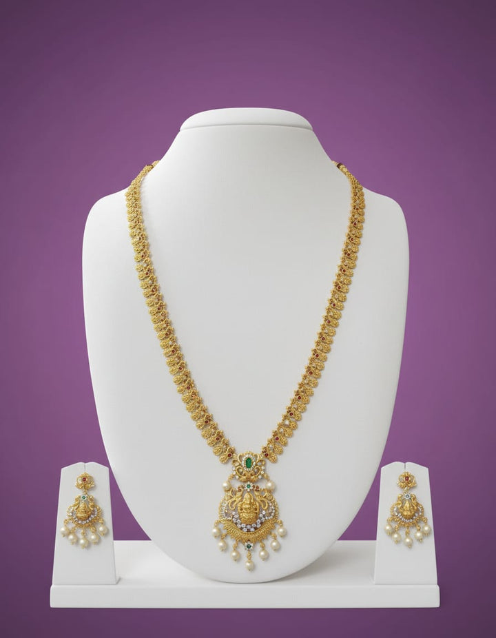 Gold Finish AD Stone Laxmi Haram Set