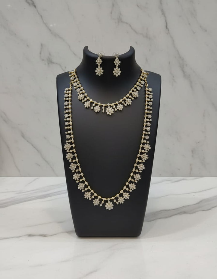 GJ Polish AD Stone Necklace and Haram Set