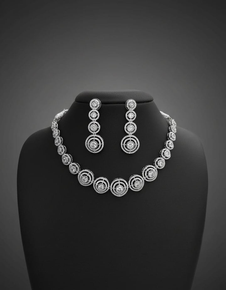 Silver Polish AD Stone Necklace Set
