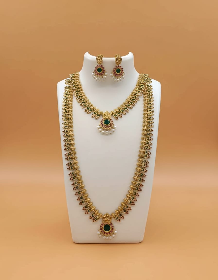 ad-stone-matt-finish-necklace-and-haram-combo-set