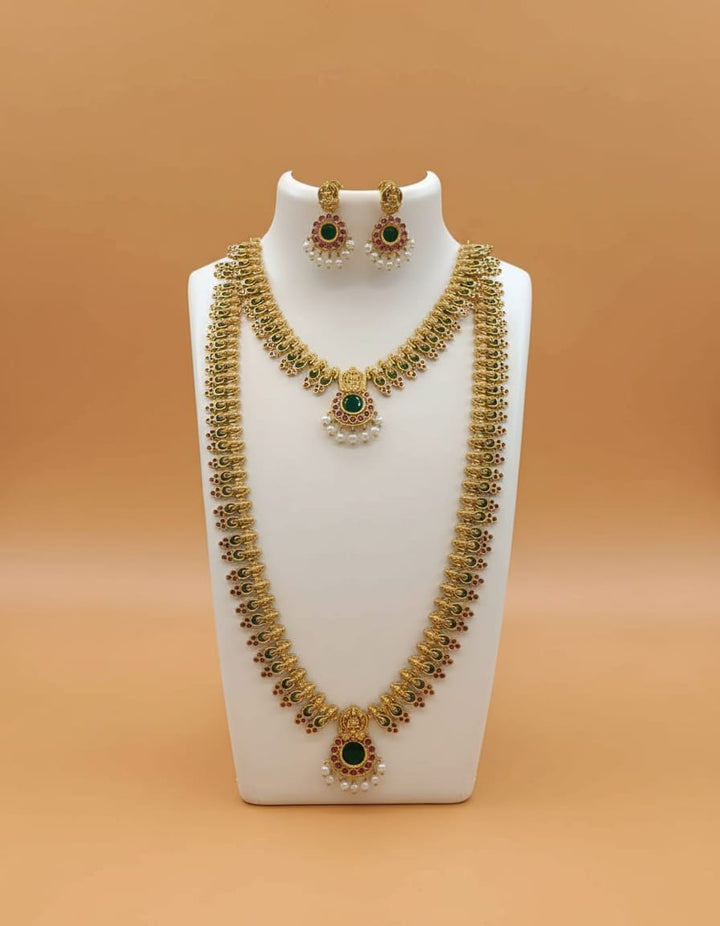 AD Stone Matt Finish Necklace and Haram Combo Set