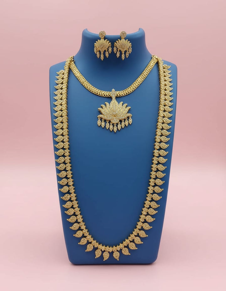 AD Stone Micro Plated Necklace and Haram Combo Set