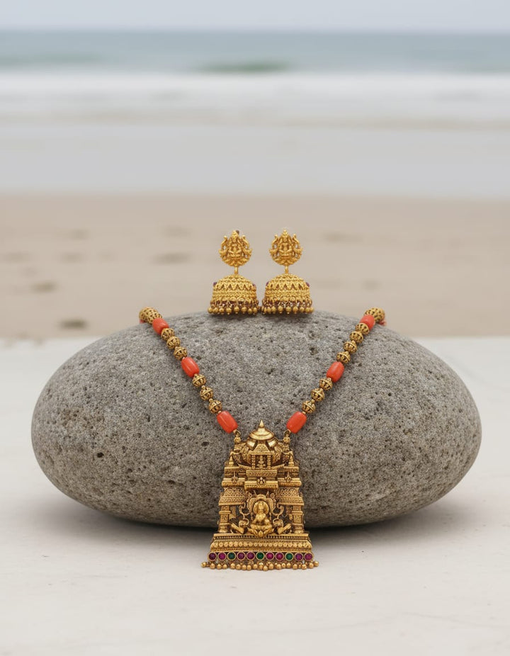 Antique Mahalaxmi Gopuram Pendant Haram Set