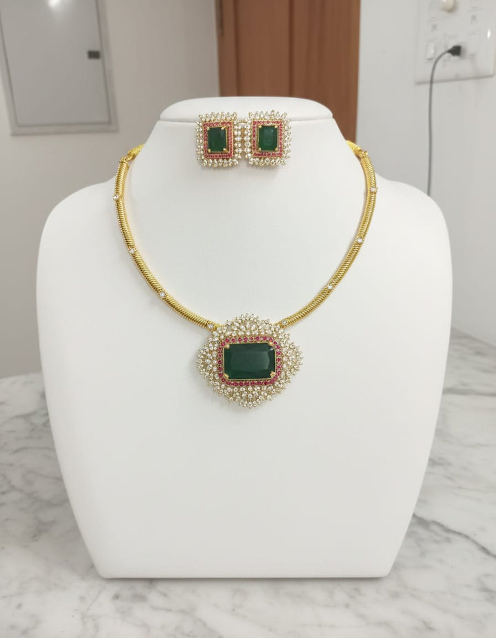 Gold Finish AD Stone Necklace Set
