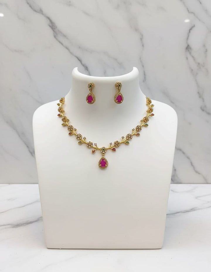 Gold Finish AD Stone Necklace Set