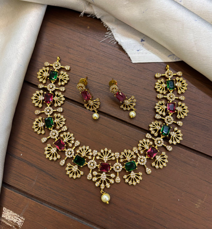 Gold Finish AD Stone Necklace Set