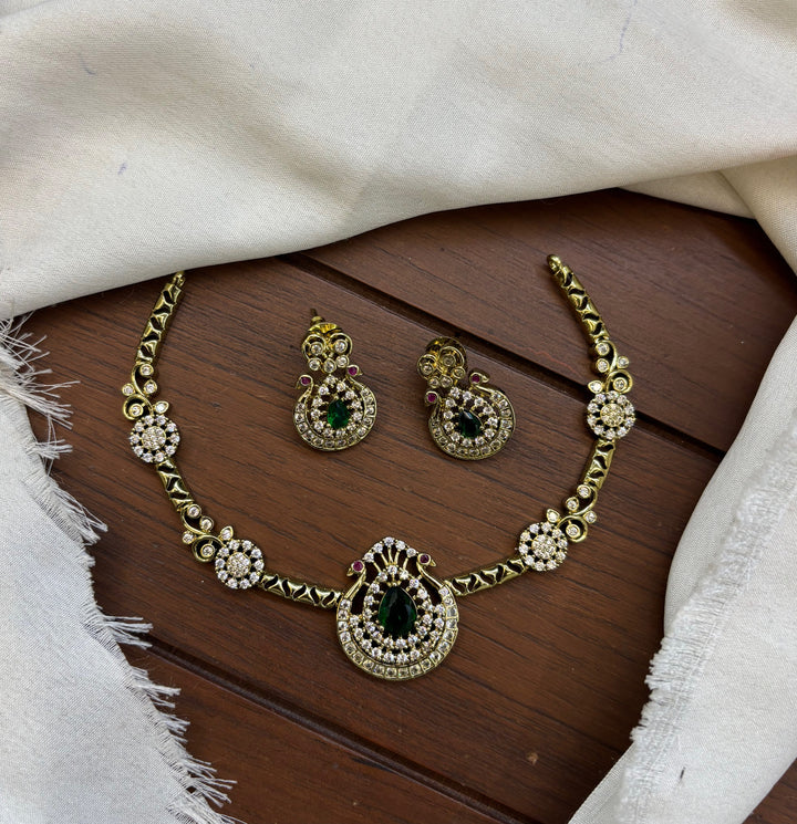Mehndi Polish AD Stone Necklace Set