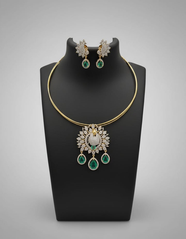 GJ Polish AD Stone Celeste Green Peacock Design Dollar Invisible Chain