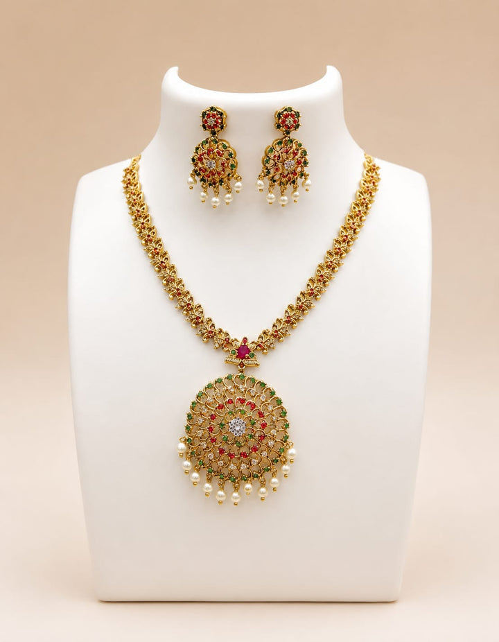 Gold Finish AD Stone Necklace Set