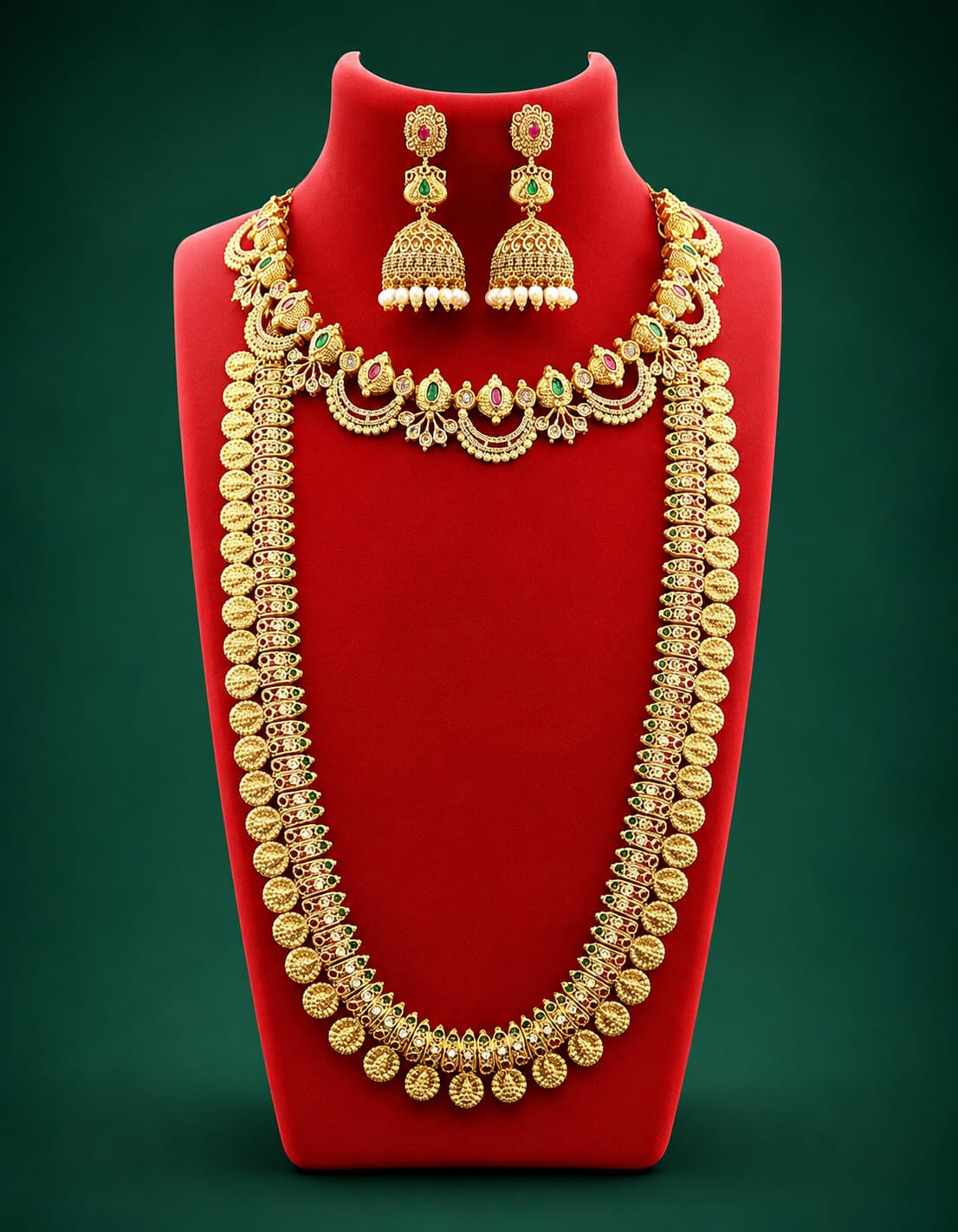 gold-finish-ad-stone-necklace-haram-and-jhumka-set