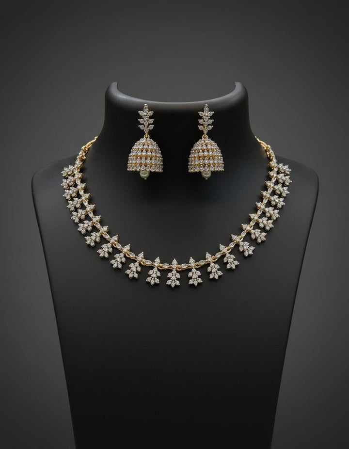 GJ Polish AD Stone Necklace Set with Jhumka