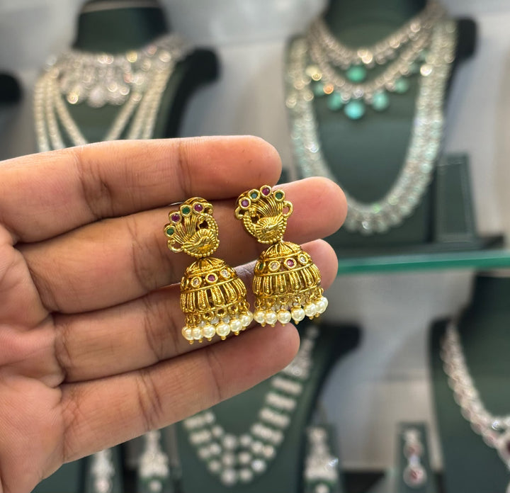 Matt Finish AD Stone Jhumka Earrings