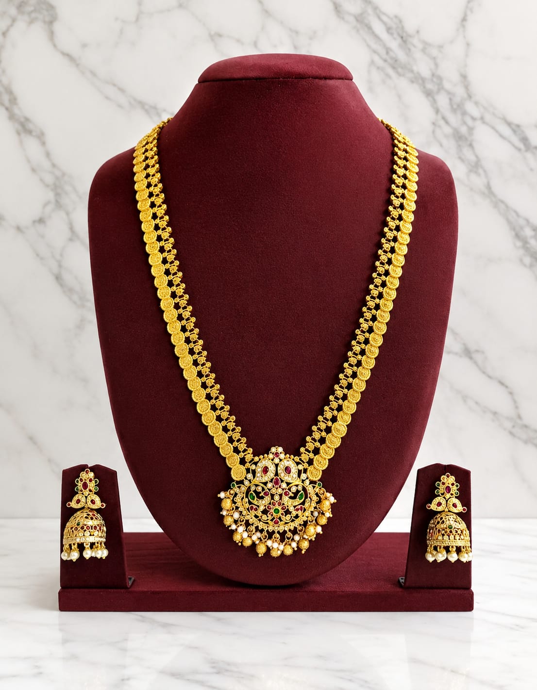 antique-kaas-mala-ad-stone-haram-with-jhumka-set