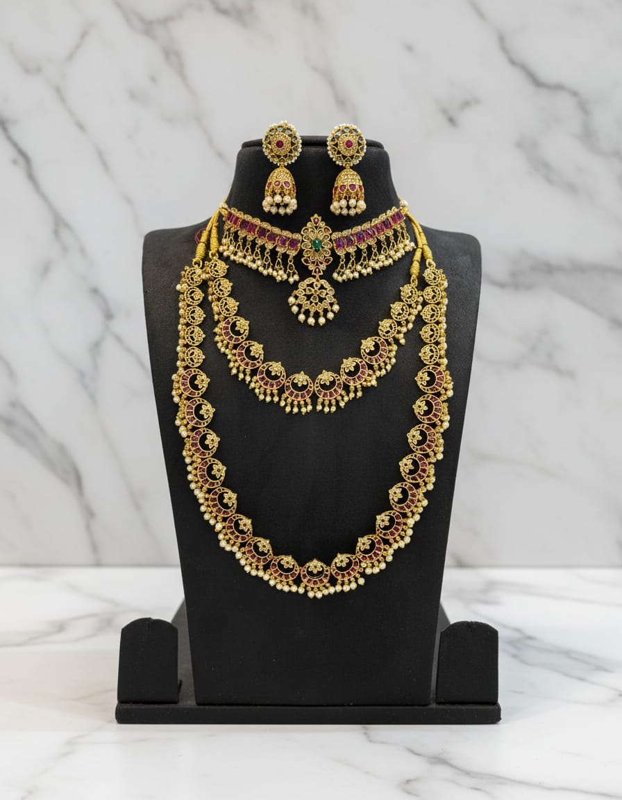 kemp-stone-gold-finish-guttapusallu-bridal-set