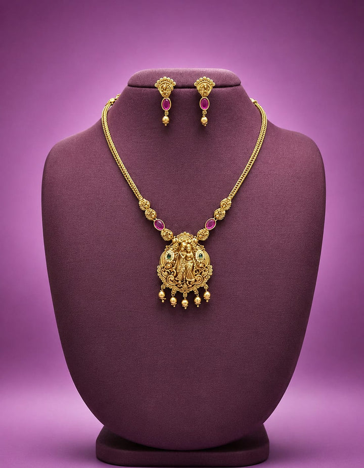 Gold Finish Radhe Krishna Pendant Necklace Set