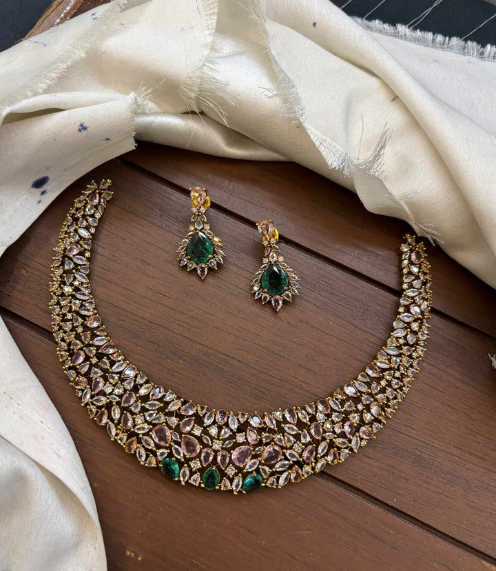 Gold Finish AD Stone Necklace Set