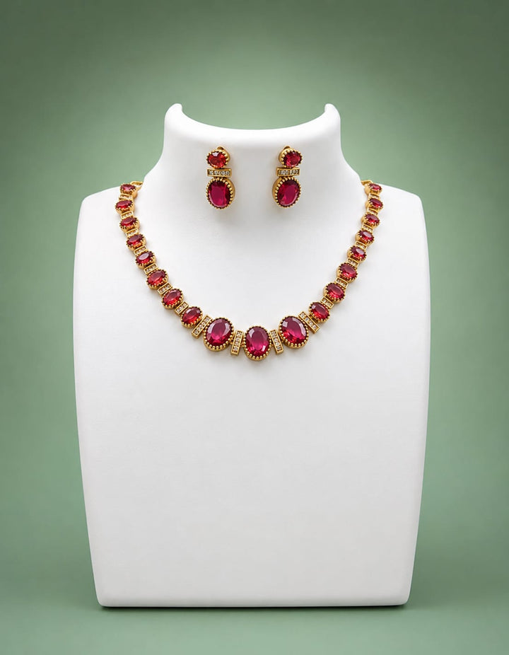 Gold Finish AD Stone Necklace Set