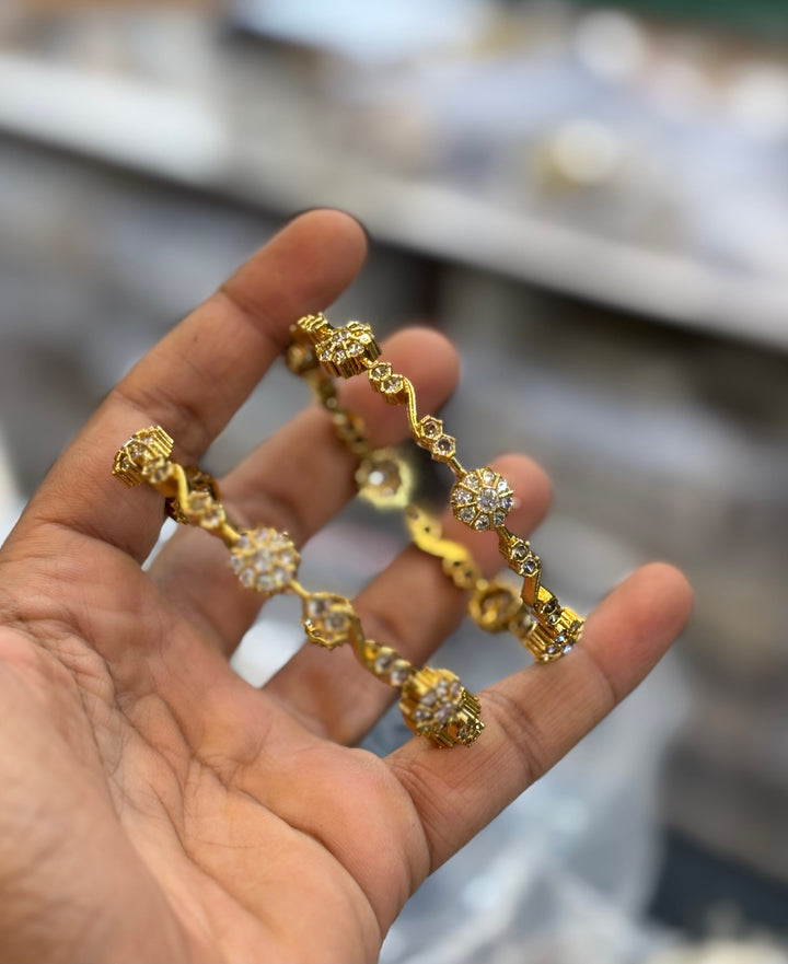 AD Stone Gold Finish Bangles Set
