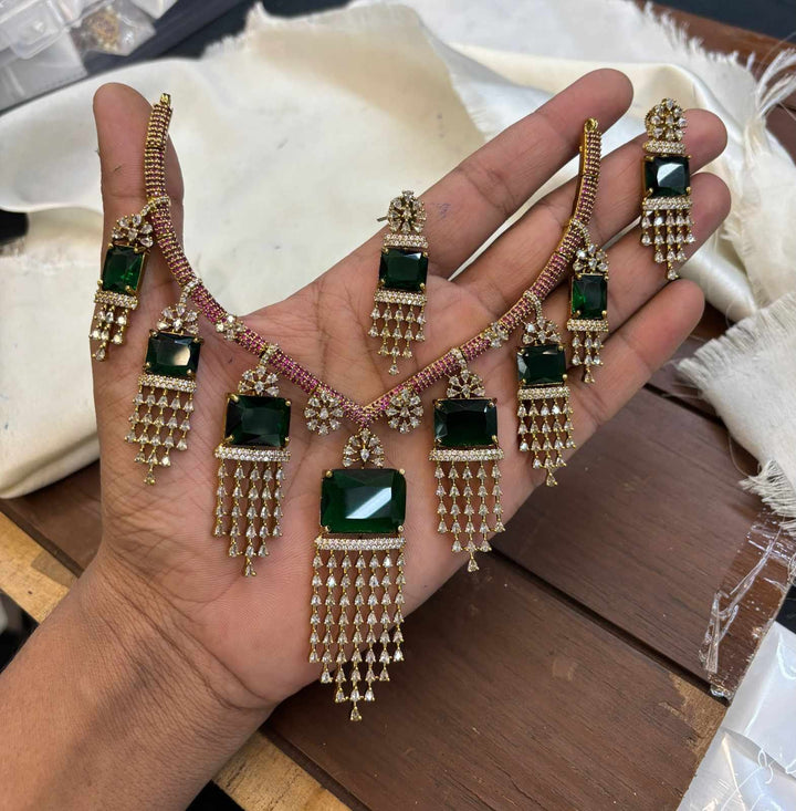 AD Stone Emerald Designer Necklace Set