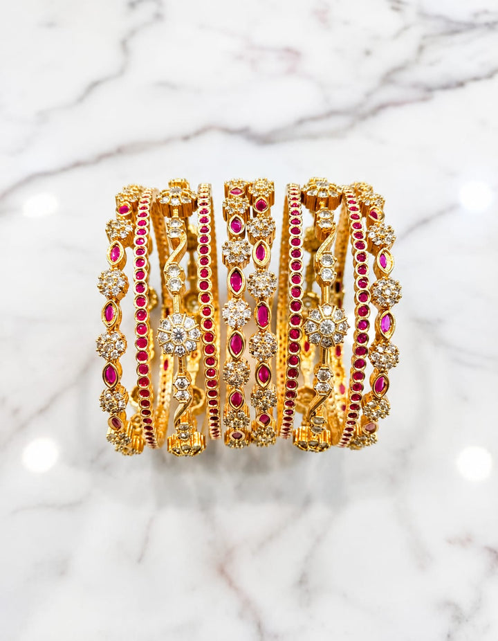 Gold Finish AD Stone Bangles Set