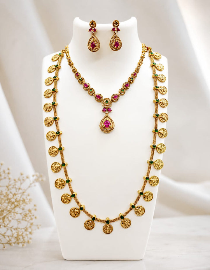 Gold Finish AD Stone Necklace and Haram Set
