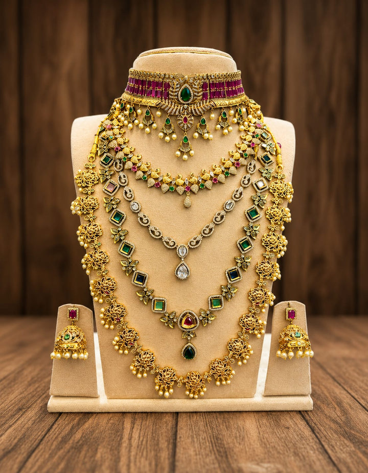 AD Stone Choker to Long Haram 5 Set Combo with Jhumka