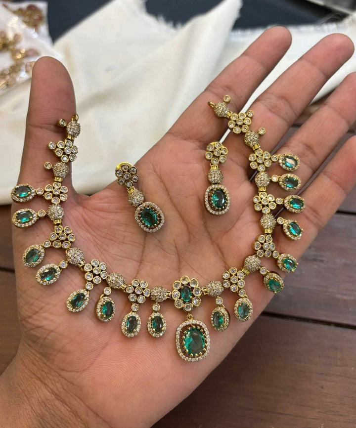 Gold Finish AD Stone Necklace Set