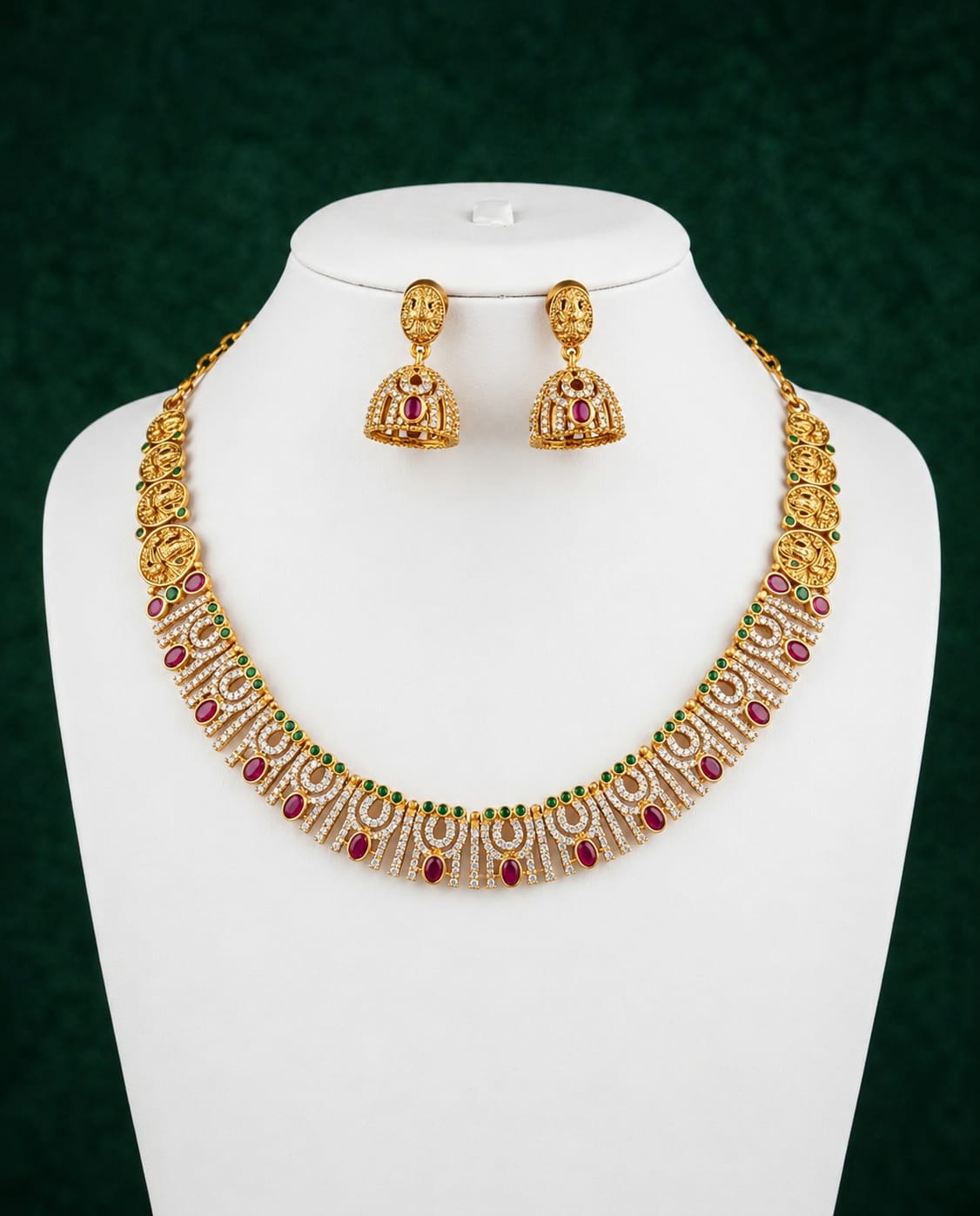 matt-finish-ad-stone-lakshmi-necklace-set
