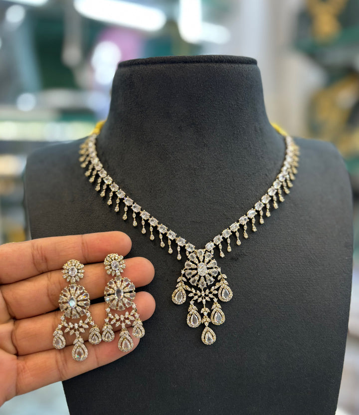 Gold Finish AD Stone Necklace Set