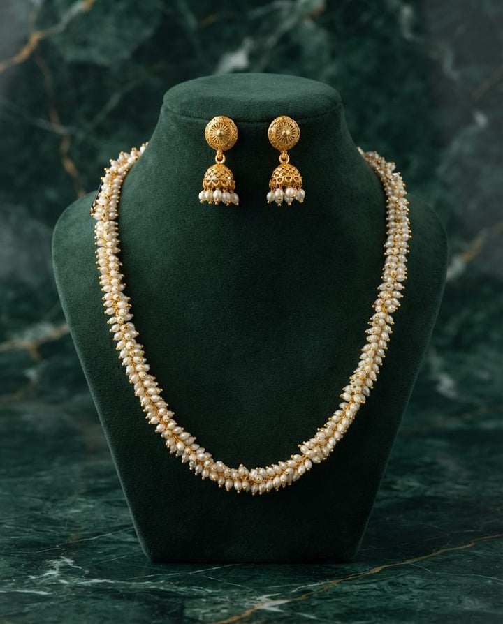 3 Layer Gold Plated White Pearl Necklace Set