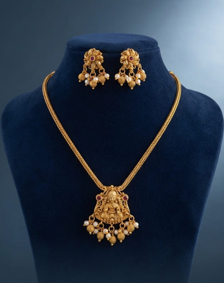 Gold Finish AD Stone Lakshmi Necklace Set