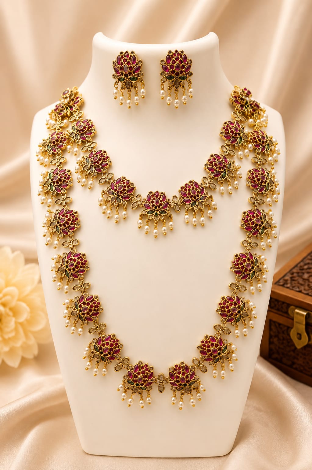 kemp-stone-gold-finish-lotus-necklace-and-haram-set