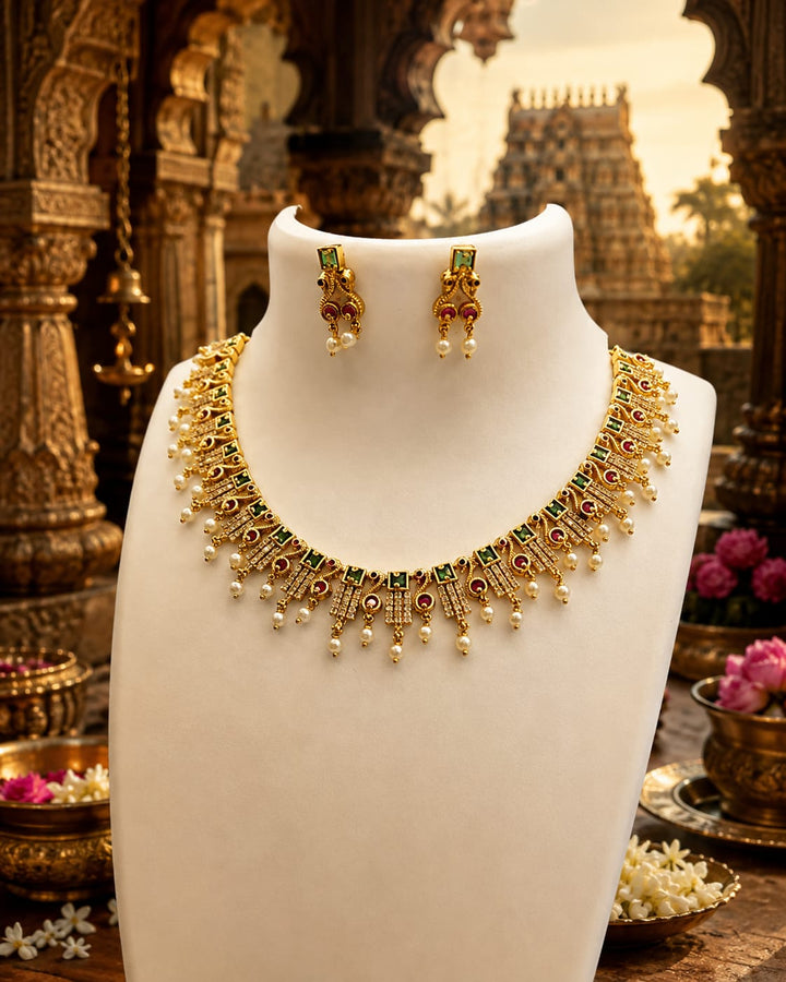 Gold Finish AD Stone Necklace Set