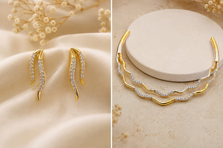 Gold Finish AD Stone Designer Necklace Set