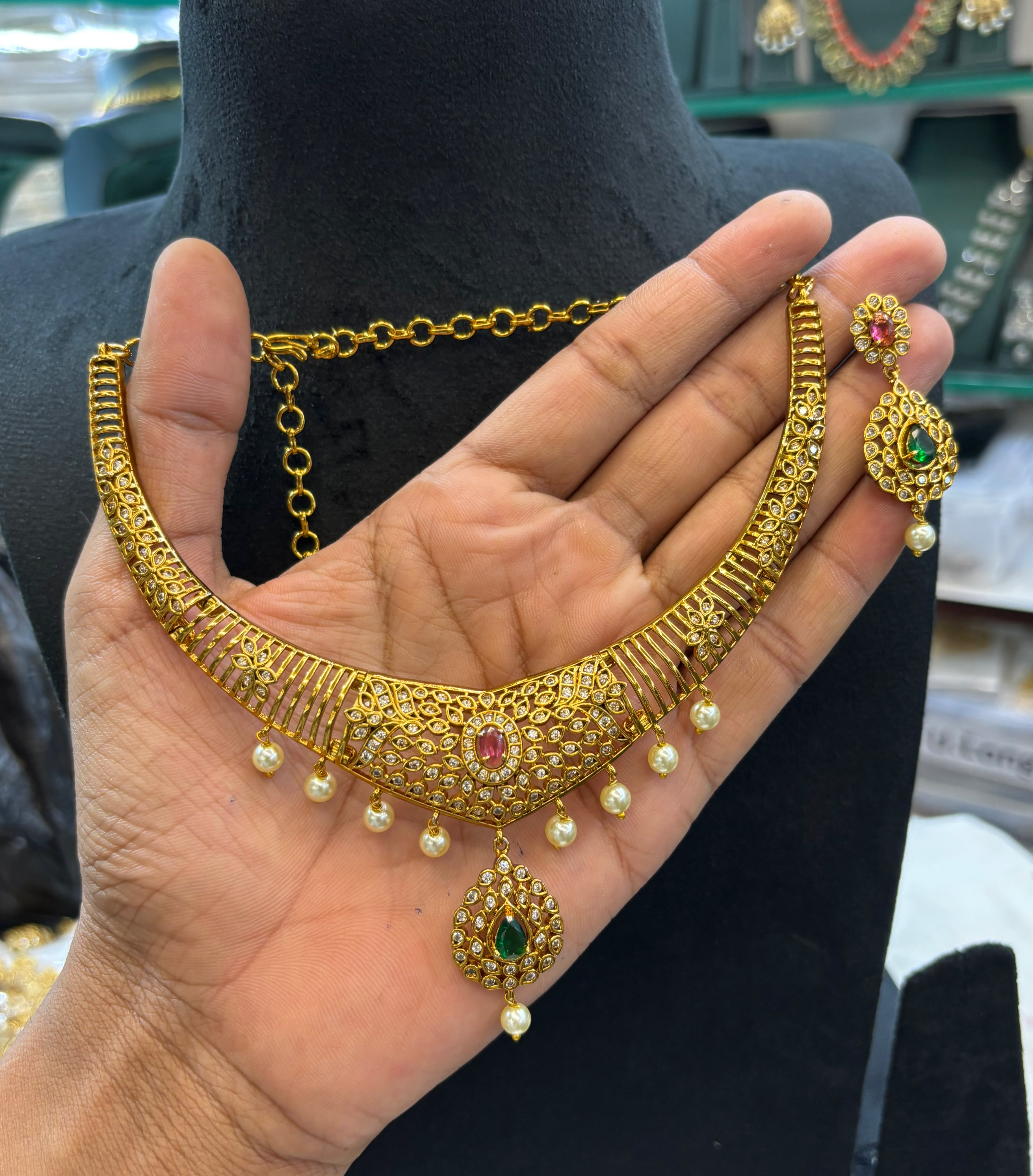 gold-finish-ad-stone-necklace-set