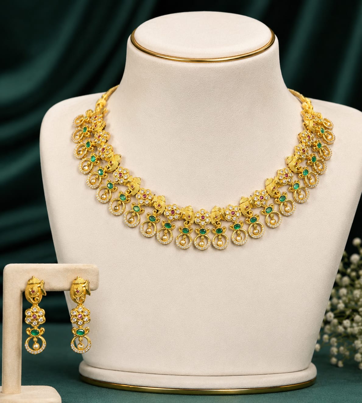 gold-finish-elephant-ad-stone-necklace-set