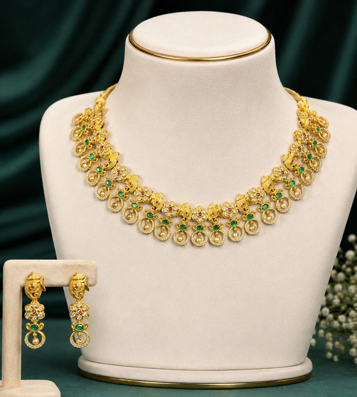Gold Finish Elephant AD Stone Necklace Set