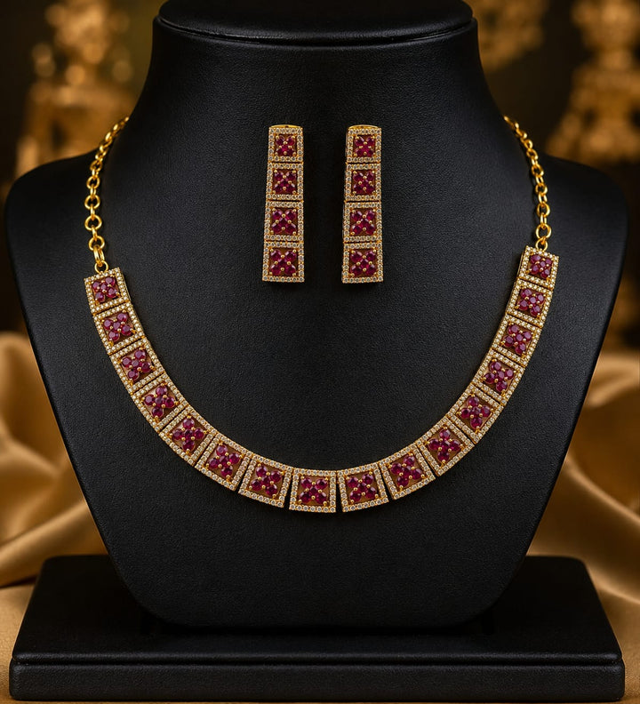 AD Stone Ruby Necklace Set