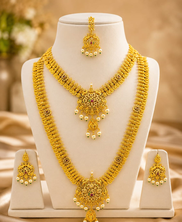 Matt Finish AD Stone Necklace and Haram Bridal Set