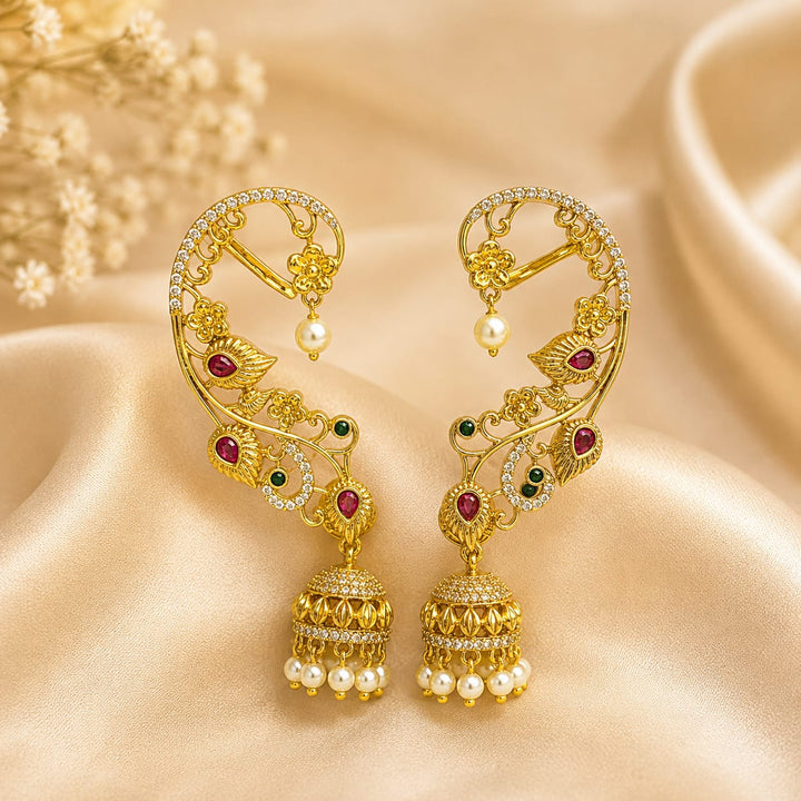 Gold Finish AD Stone Earcuff Jhumka