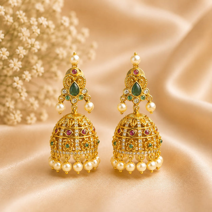 AD Stone Matt Finish Jhumka Earrings