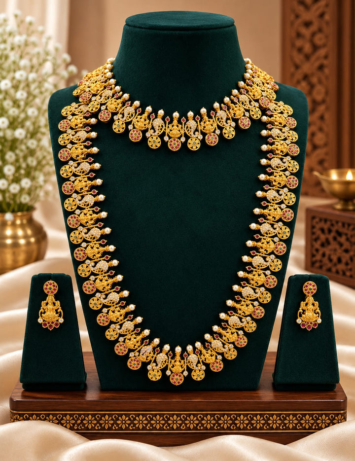Matt Finish AD Stone Lakshmi Necklace and Haram Set