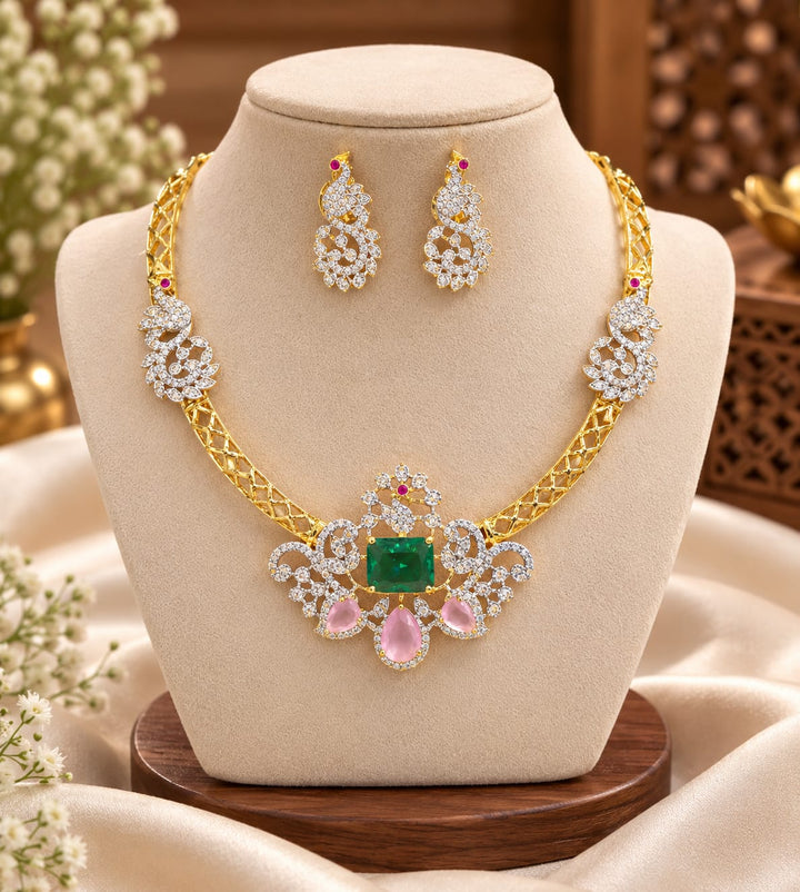Gold Finish Turkish Design AD Stone Necklace Set