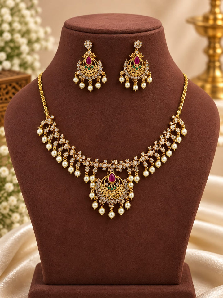 Gold Polish AD Stone Necklace Set