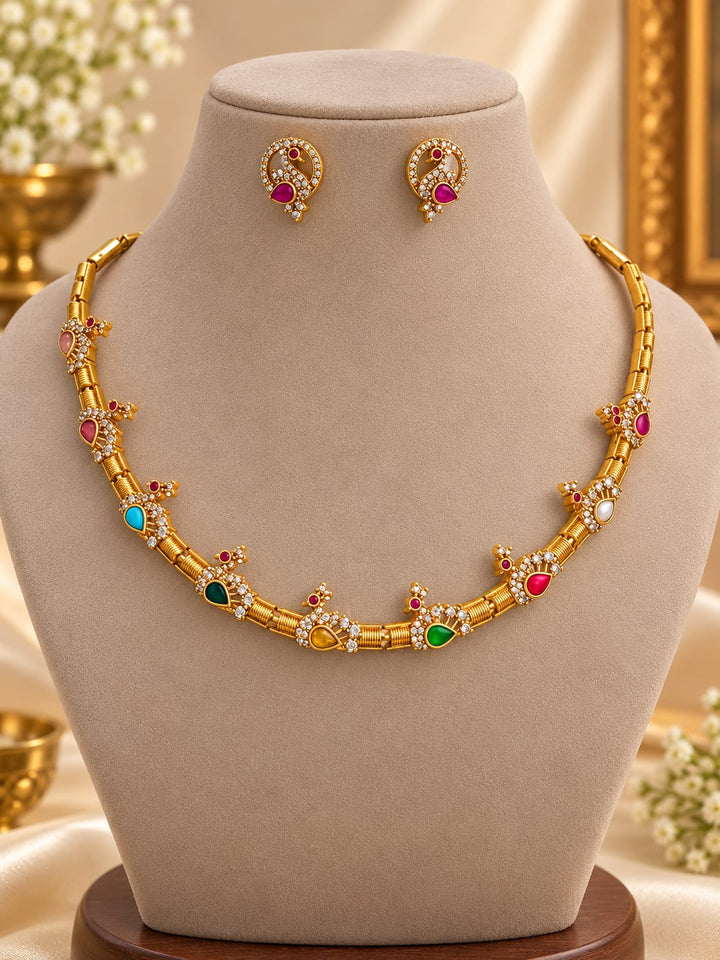 Gold Finish AD Stone Swan Necklace Set