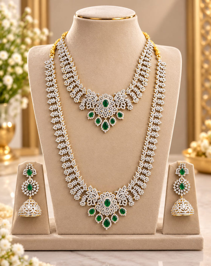 GJ Polish AD Stone Necklace and Haram Set